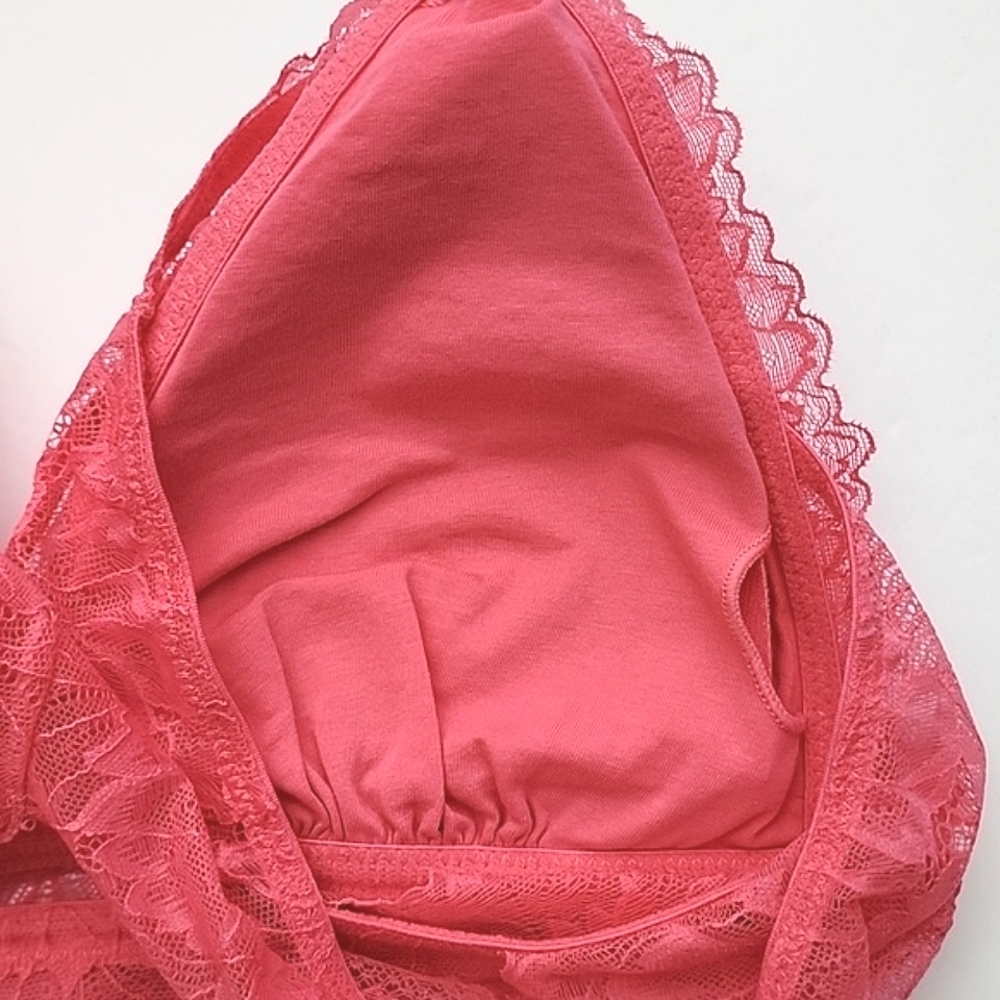 ⭐️3/ $30⭐️ Auden Lightly  Lined Lace Pink Longline Bralette Deep Plunge Sz Med - Picture 11 of 14